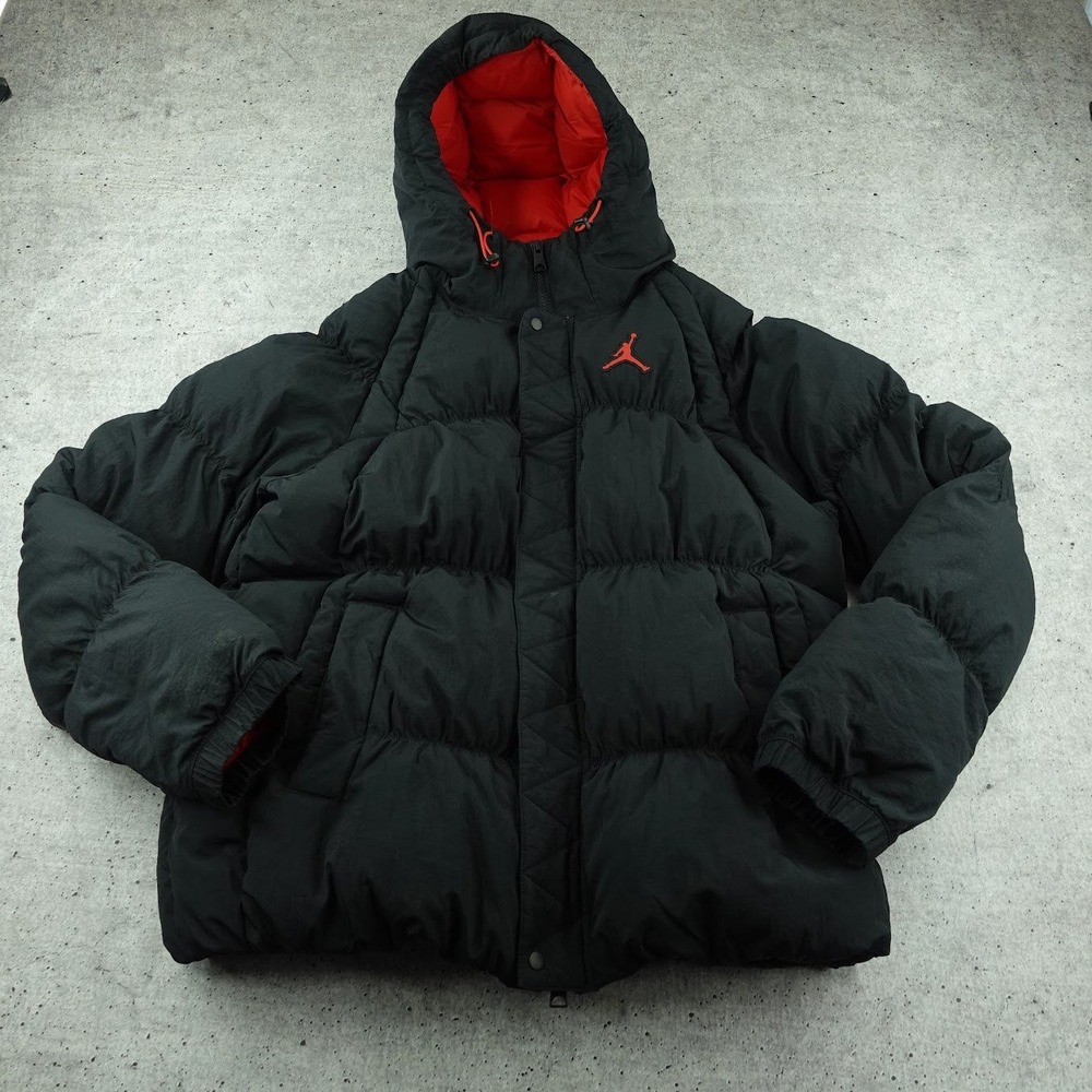 Jordan Essential Mens Puffer Jacket Black Red Hooded DQ7348-010 Large